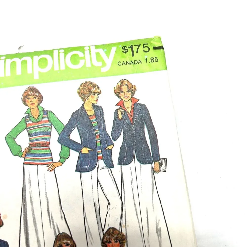 Simplicity Vintage 1970's Pattern #7930 Misses Pants/Skirt/Top/ Jacket Size 14‎